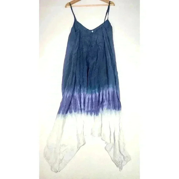 Hodges Collection Women's Navy White Dip Dress L Tie Dye Made in LA D242 NWT - Picture 7 of 15